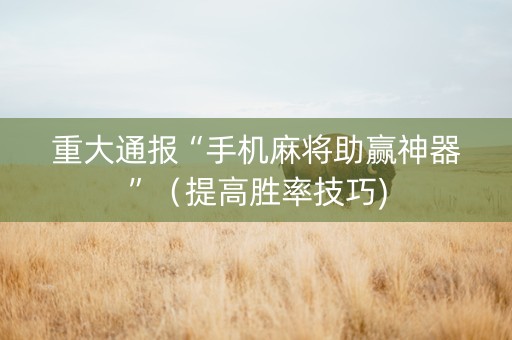 重大通报“手机麻将助赢神器”（提高胜率技巧)