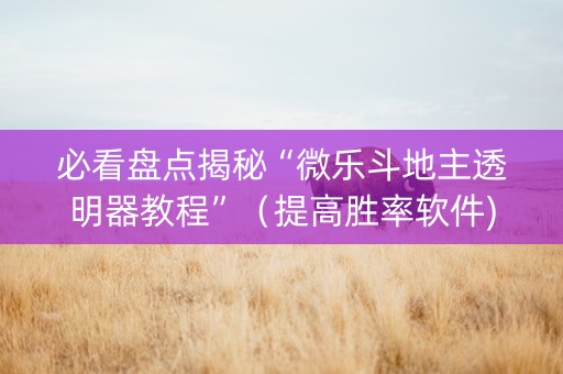 必看盘点揭秘“微乐斗地主透明器教程”（提高胜率软件)