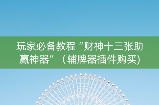 玩家必备教程“财神十三张助赢神器”（辅牌器插件购买)