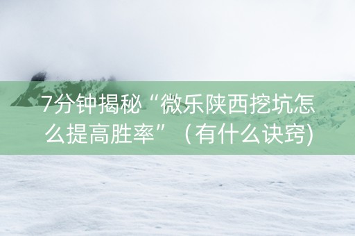 7分钟揭秘“微乐陕西挖坑怎么提高胜率”（有什么诀窍)