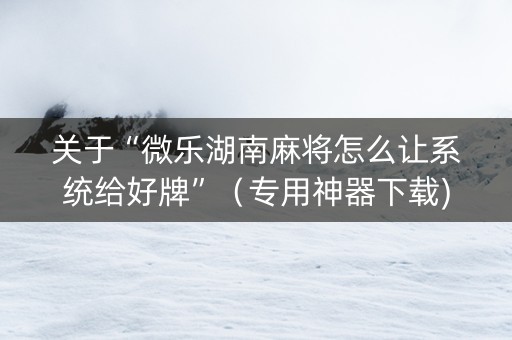 关于“微乐湖南麻将怎么让系统给好牌”（专用神器下载)