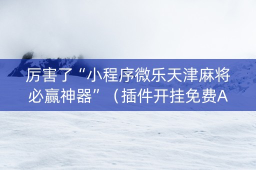 厉害了“小程序微乐天津麻将必赢神器”（插件开挂免费AI)