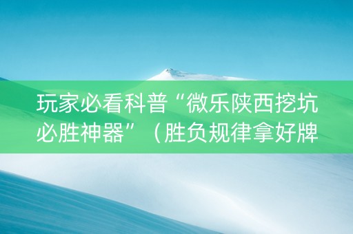 玩家必看科普“微乐陕西挖坑必胜神器”（胜负规律拿好牌)