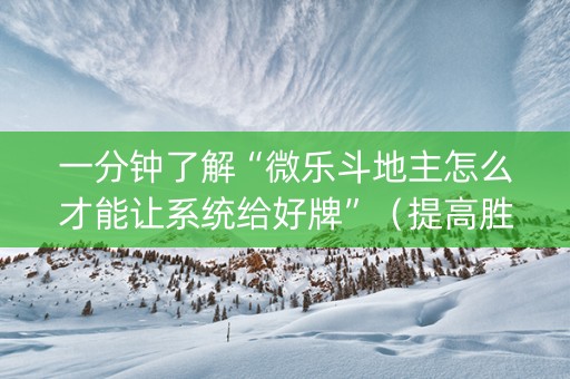 一分钟了解“微乐斗地主怎么才能让系统给好牌”（提高胜率软件)