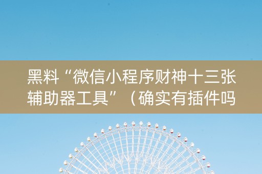 黑料“微信小程序财神十三张辅助器工具”（确实有插件吗)