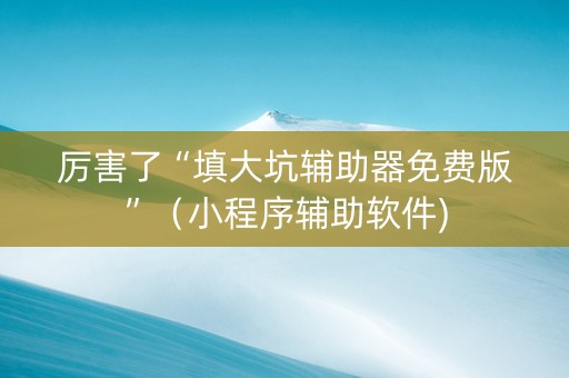 厉害了“填大坑辅助器免费版”（小程序辅助软件)