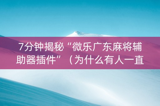 7分钟揭秘“微乐广东麻将辅助器插件”（为什么有人一直赢)