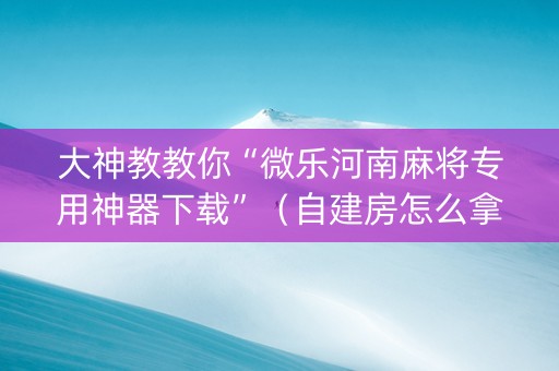 大神教教你“微乐河南麻将专用神器下载”（自建房怎么拿好牌)