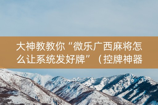 大神教教你“微乐广西麻将怎么让系统发好牌”（控牌神器)