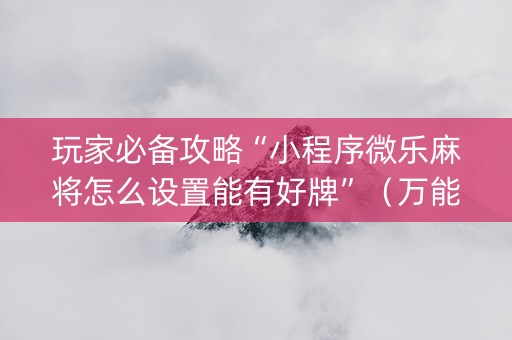 玩家必备攻略“小程序微乐麻将怎么设置能有好牌”（万能开挂神器)
