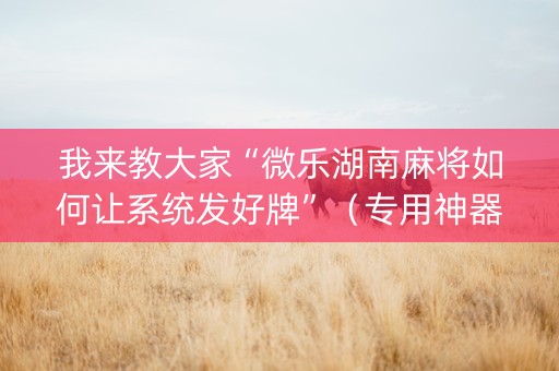 我来教大家“微乐湖南麻将如何让系统发好牌”（专用神器下载)