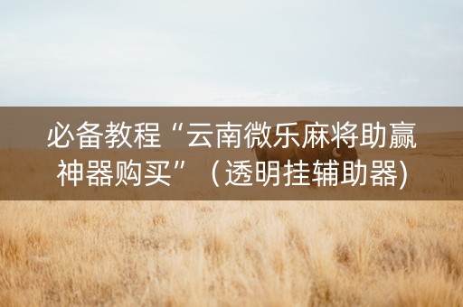 必备教程“云南微乐麻将助赢神器购买”（透明挂辅助器)