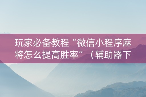 玩家必备教程“微信小程序麻将怎么提高胜率”（辅助器下载)