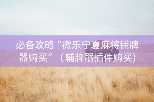 必备攻略“微乐宁夏麻将铺牌器购买”（辅牌器插件购买)