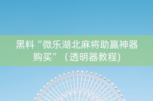 黑料“微乐湖北麻将助赢神器购买”（透明器教程)