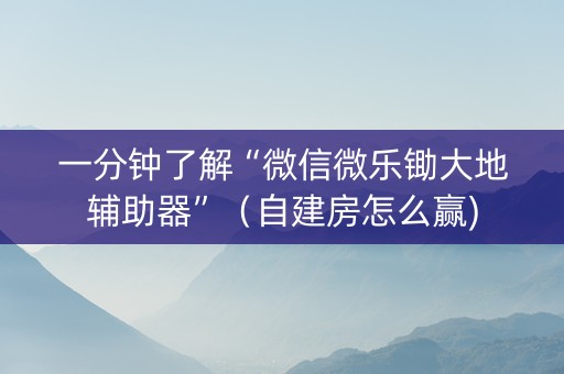 一分钟了解“微信微乐锄大地辅助器”（自建房怎么赢)