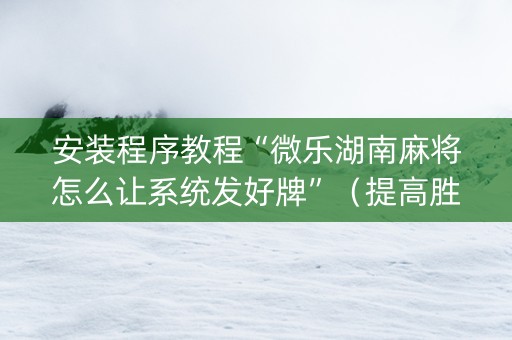 安装程序教程“微乐湖南麻将怎么让系统发好牌”（提高胜率软件)