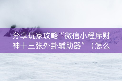 分享玩家攻略“微信小程序财神十三张外卦辅助器”（怎么调胜率)