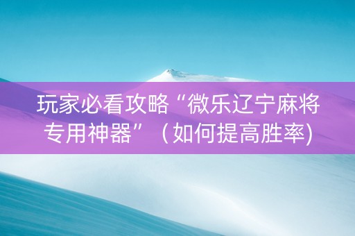 玩家必看攻略“微乐辽宁麻将专用神器”（如何提高胜率)