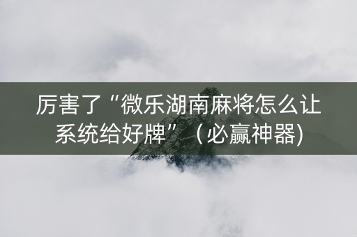 厉害了“微乐湖南麻将怎么让系统给好牌”（必赢神器)