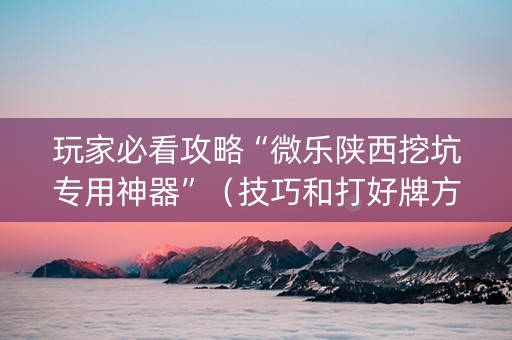 玩家必看攻略“微乐陕西挖坑专用神器”（技巧和打好牌方法)