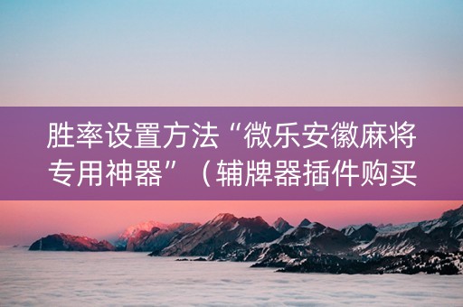 胜率设置方法“微乐安徽麻将专用神器”（辅牌器插件购买)