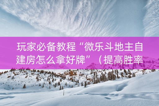 玩家必备教程“微乐斗地主自建房怎么拿好牌”（提高胜率技巧)