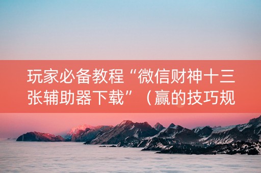 玩家必备教程“微信财神十三张辅助器下载”（赢的技巧规律)