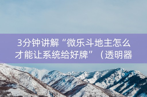 3分钟讲解“微乐斗地主怎么才能让系统给好牌”（透明器教程)