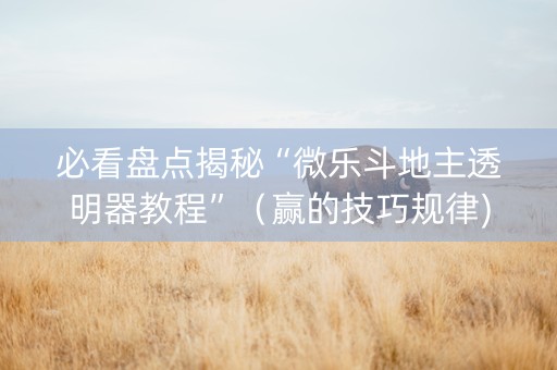 必看盘点揭秘“微乐斗地主透明器教程”（赢的技巧规律)