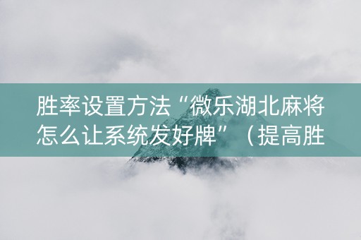 胜率设置方法“微乐湖北麻将怎么让系统发好牌”（提高胜率软件)