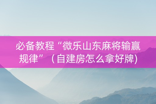 必备教程“微乐山东麻将输赢规律”（自建房怎么拿好牌)