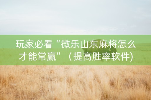 玩家必看“微乐山东麻将怎么才能常赢”（提高胜率软件)