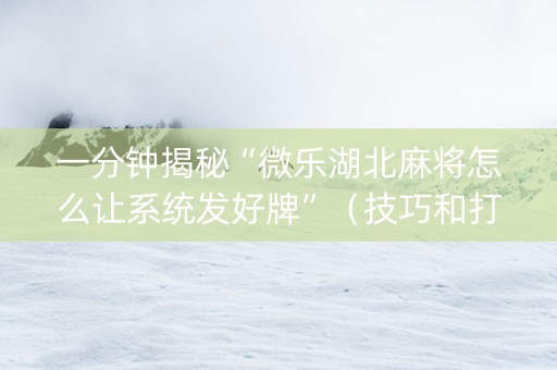 一分钟揭秘“微乐湖北麻将怎么让系统发好牌”（技巧和打好牌方法)