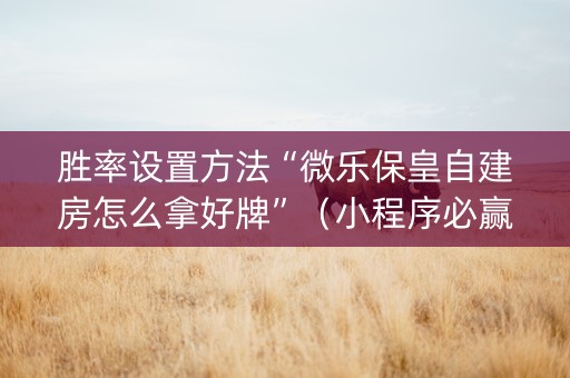 胜率设置方法“微乐保皇自建房怎么拿好牌”（小程序必赢神器)