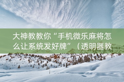 大神教教你“手机微乐麻将怎么让系统发好牌”（透明器教程)