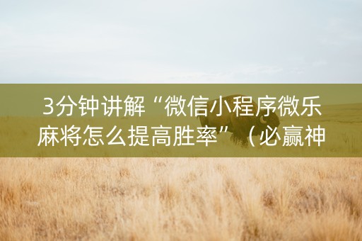 3分钟讲解“微信小程序微乐麻将怎么提高胜率”（必赢神器)