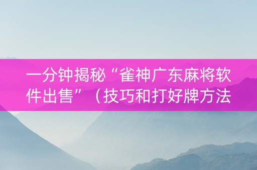 一分钟揭秘“雀神广东麻将软件出售”（技巧和打好牌方法)