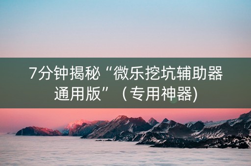 7分钟揭秘“微乐挖坑辅助器通用版”（专用神器)