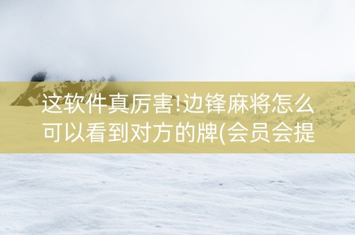 这软件真厉害!边锋麻将怎么可以看到对方的牌(会员会提高胜率吗)