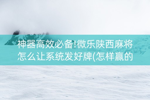 神器高效必备!微乐陕西麻将怎么让系统发好牌(怎样赢的几率大)