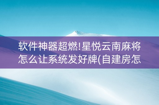 软件神器超燃!星悦云南麻将怎么让系统发好牌(自建房怎么拿好牌)