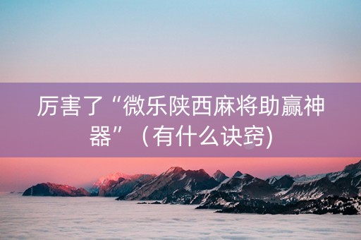 厉害了“微乐陕西麻将助赢神器”（有什么诀窍)