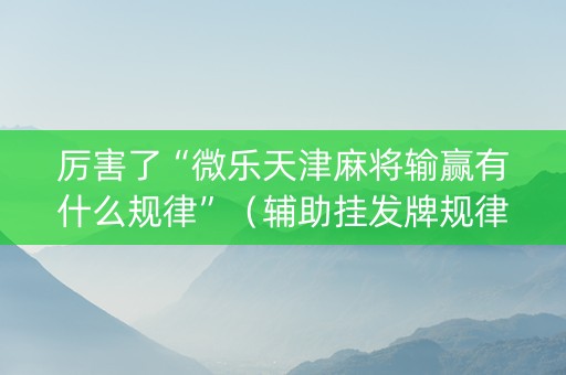 厉害了“微乐天津麻将输赢有什么规律”（辅助挂发牌规律)