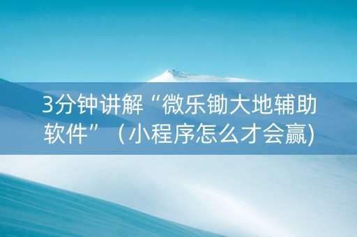 3分钟讲解“微乐锄大地辅助软件”（小程序怎么才会赢)
