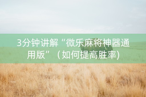 3分钟讲解“微乐麻将神器通用版”（如何提高胜率)