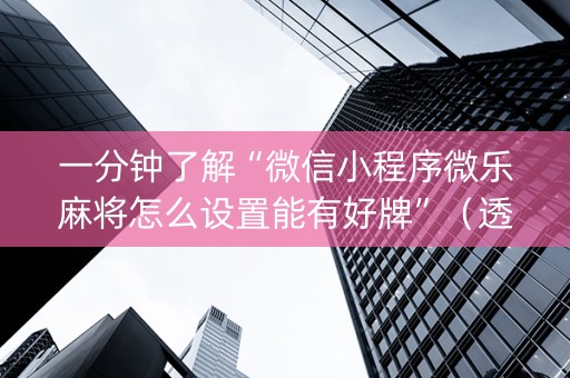 一分钟了解“微信小程序微乐麻将怎么设置能有好牌”（透明器教程)