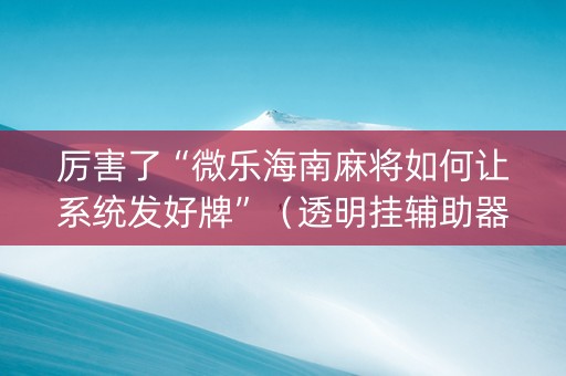 厉害了“微乐海南麻将如何让系统发好牌”（透明挂辅助器)
