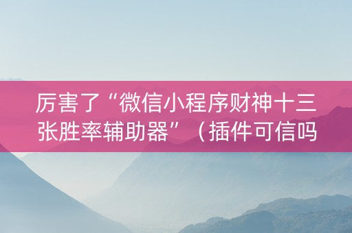 厉害了“微信小程序财神十三张胜率辅助器”（插件可信吗)
