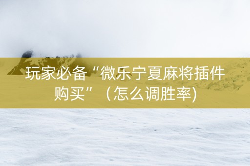玩家必备“微乐宁夏麻将插件购买”（怎么调胜率)